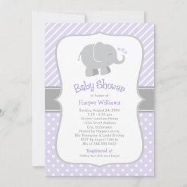 Moderne Lila und graue Elephant Girl Baby Dusche Einladung