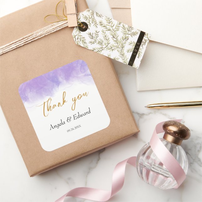 Moderne Lila Violethochzeit Quadratischer Aufkleber (Schenken)