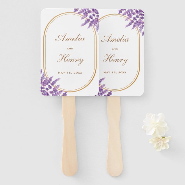 Moderne Lila Violettlavenders Blumenhochzeit Fächer (Vorne und Hinten)