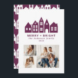 Moderne lila Weihnachtshäuser 3 Foto Feiertagskarte<br><div class="desc">Modernes Minimal Japan Weihnachten Nordic Häuser stilvoll lila 3-Foto-Urlaubskarte Design</div>