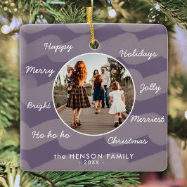 Moderne Lila Weihnachtswünsche Familie Foto Keramikornament