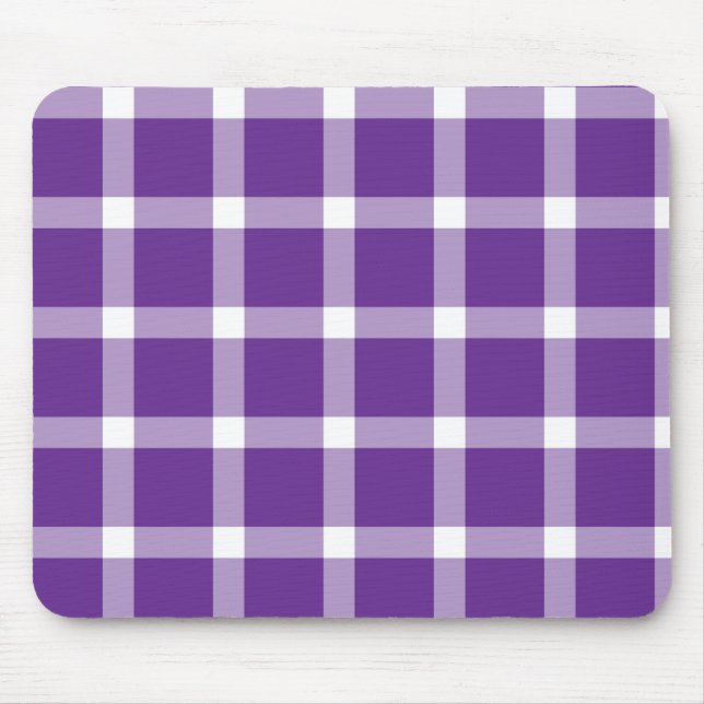 Moderne lila-weiße Gingham-Karomuster Mousepad (Vorne)