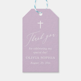 Moderne Lila White Cross Girl Taufmarken Geschenkanhänger