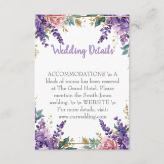 👉 Moderne lila Wisteria Goldene Hochzeitsdetails  Begleitkarte