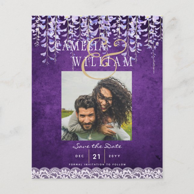 Moderne Lila Wisteria Lace Wedding Flyer (Vorne)