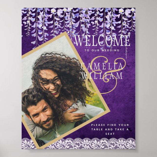 Moderne Lila Wisteria Lace Wedding Poster (Vorne)
