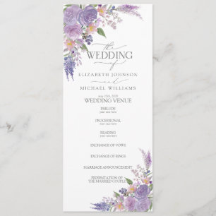 Moderne Lilac Lavender Mauve Script Floral Wedding Programm