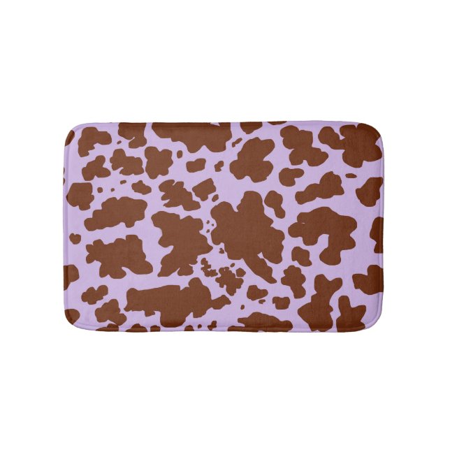 Moderne Lilac-Lila und braune Kuhhautdrucke Badematte (Vorderseite)
