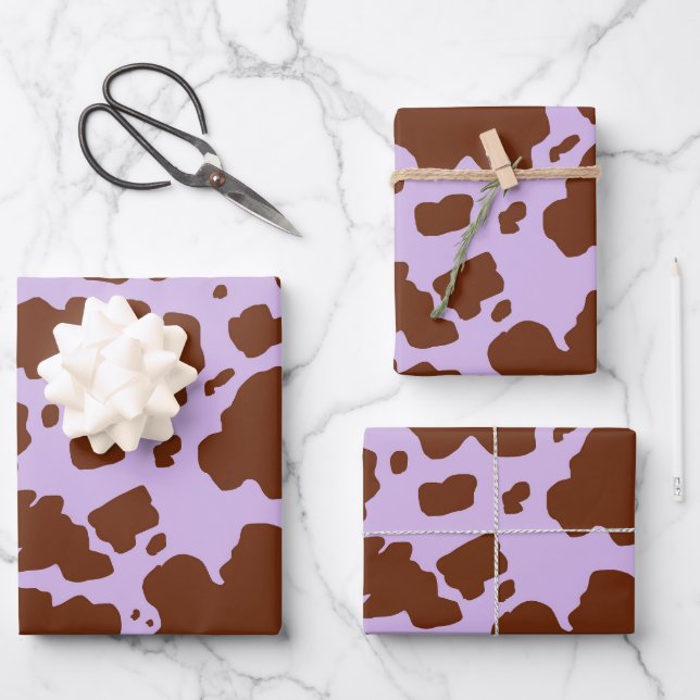 Moderne Lilac-Lila und braune Kuhhautdrucke Geschenkpapier Set (Vorderseite)