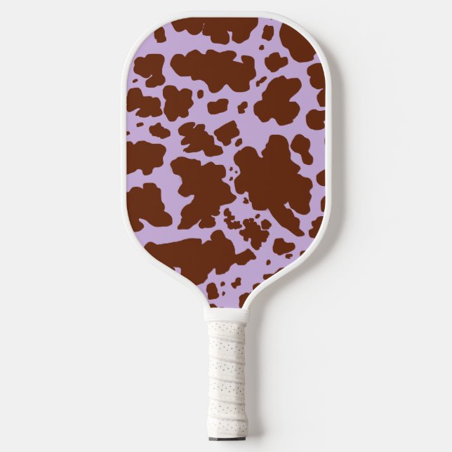 Moderne Lilac-Lila und braune Kuhhautdrucke Pickleball Schläger (Vorderseite)
