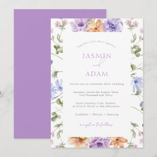 Moderne Lilac & Peach Floral Wedding Einladung