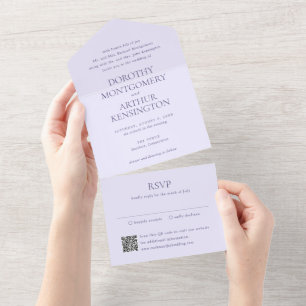 Moderne Lilac QR Code Elegante Hochzeit All In One Einladung