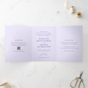 Moderne Lilac QR Code Elegante Hochzeit Dreifach Gefaltete Einladung