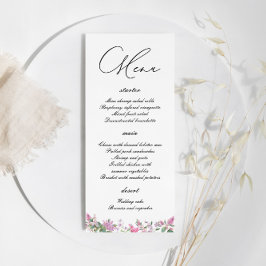 Moderne Lilac Watercolor Wildblumen Hochzeit Menükarte