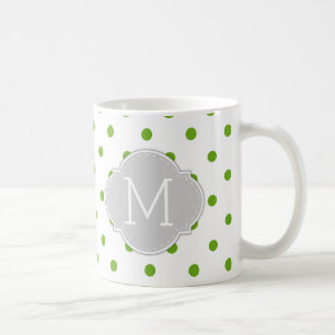 Moderne Limone grüne Polka-Punkte mit Monogramm Kaffeetasse