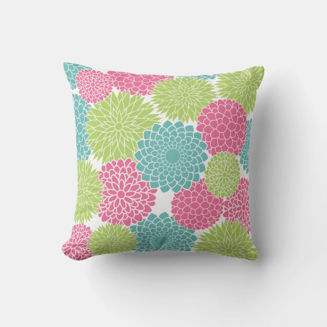 Moderne Limone grünes und heißes Rosa-Blumen Kissen (Vorderseite)