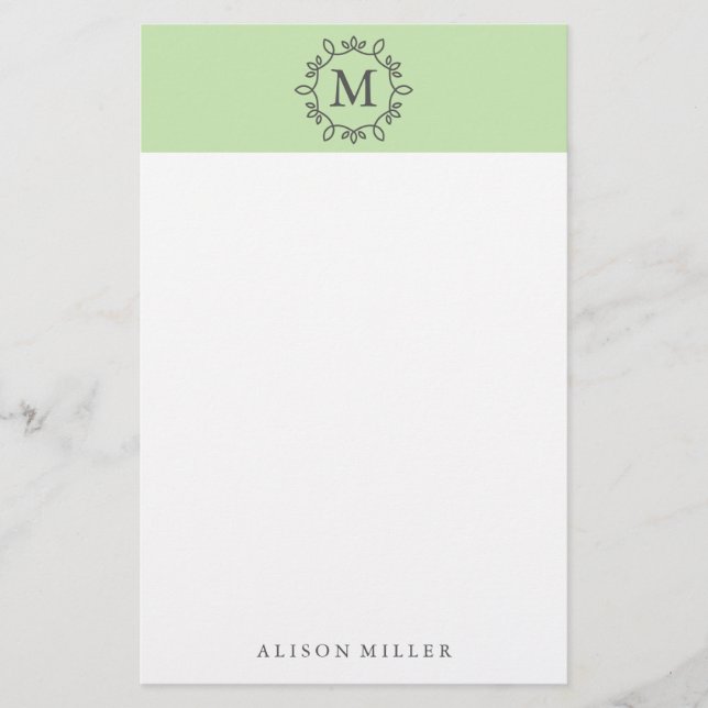 Moderne Limone Mit Monogramm Stationierung Briefpapier (Vorderseite)