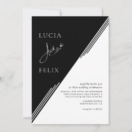 Moderne Line Chic Black & White Foto Hochzeit Einladung
