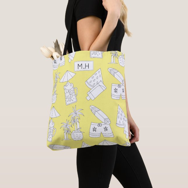 Moderne Linien auf gelber Monogramm Tasche (Von Nahem)