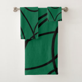 Moderne Linienkunst in Grün und Schwarz Badhandtuch Set