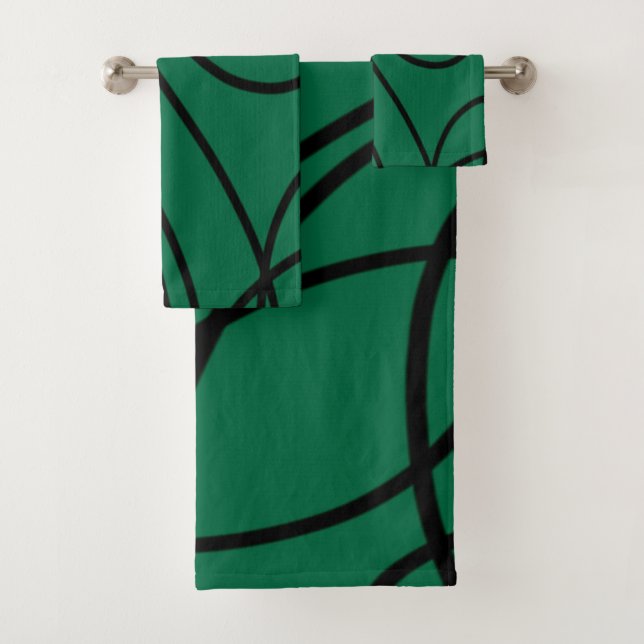 Moderne Linienkunst in Grün und Schwarz Badhandtuch Set (Insitu)