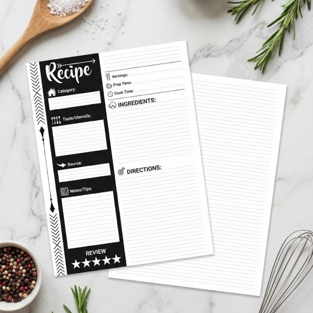 Moderne linierte Rezeptseiten (Briefformat)  (Blank Recipe Pages for Binders, Printable Recipe Card Template)