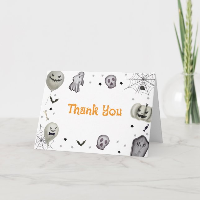 Moderne Little Boo Ghost Halloween Boy Baby Dusche Dankeskarte (Vorderseite)