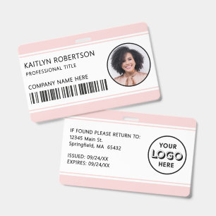 Moderne Logo-Barcode-Blush-Pink-Mitarbeiter-Foto-I Ausweis