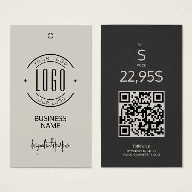 Moderne Logos beige grauer QR-Code Kleidungsanhäng (Vorne & Hinten)