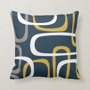 Moderne Loops Muster Mustard Navy Blue Mitte des 2 Kissen