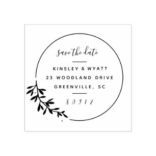 Moderne Lorbeerzweig-Save-the-Date-Rücksendeadress Gummistempel