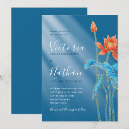 Moderne Lotus Blume Blauer Hochzeitstag Einladung