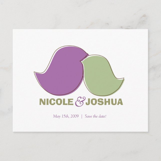 Moderne Lovebirds, Save the Date Postkarten (Vorderseite)