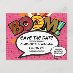 Moderne lustige bunte BOOM Save-the-Date-Karte Ankündigungspostkarte
