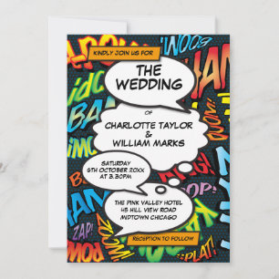 Moderne lustige Comic-Hochzeit alles in einem Einladung