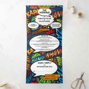 Moderne lustige Comic-Photo-Hochzeit Dreifach Gefaltete Einladung