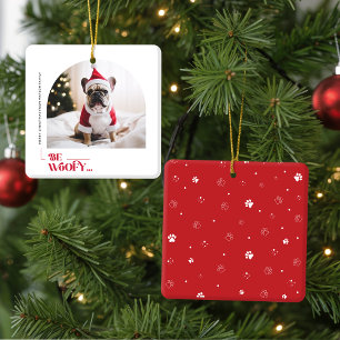 Moderne lustige Familienhundbogen-Foto-Weihnachten Keramikornament