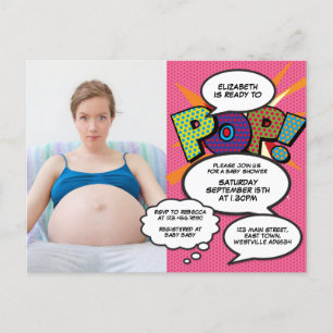 Moderne lustige Foto-Baby-Party in Rosa Einladungspostkarte