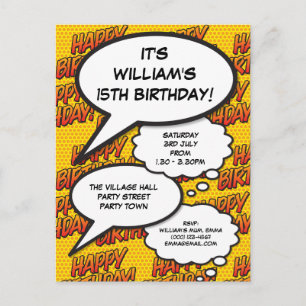 Moderne lustige Happy Birthday Party Comic Buch Einladungspostkarte