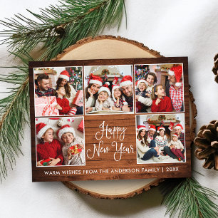 Moderne lustige Kalligrafie Holz 5 Foto Neujahr Postkarte