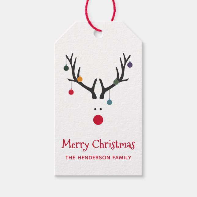 Moderne, lustige niedliche Weihnachtsrentierkunst Geschenkanhänger (Vorderseite)