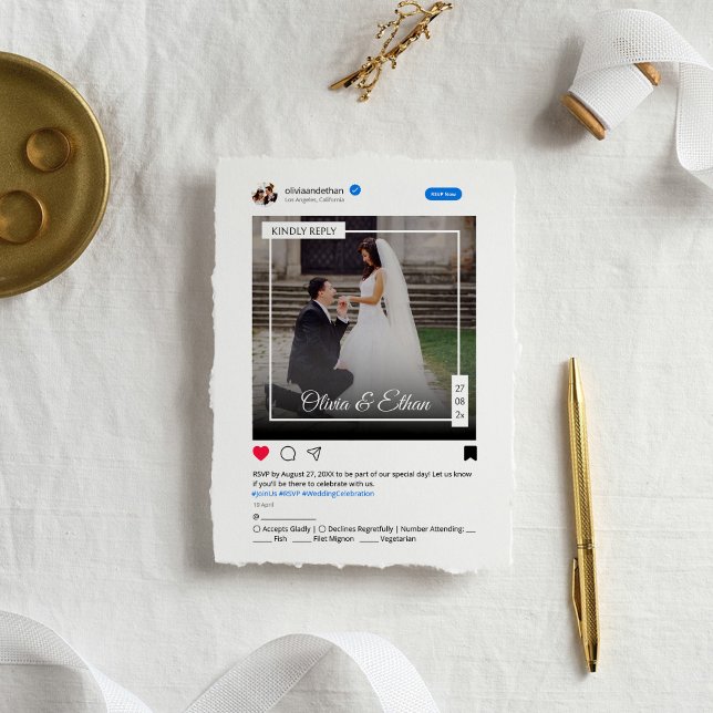 Moderne, lustige Social Media Hochzeit RSVP Karte (Von Creator hochgeladen)