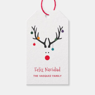 Moderne, lustige Weihnachtsrentiere Feliz Navidad Geschenkanhänger