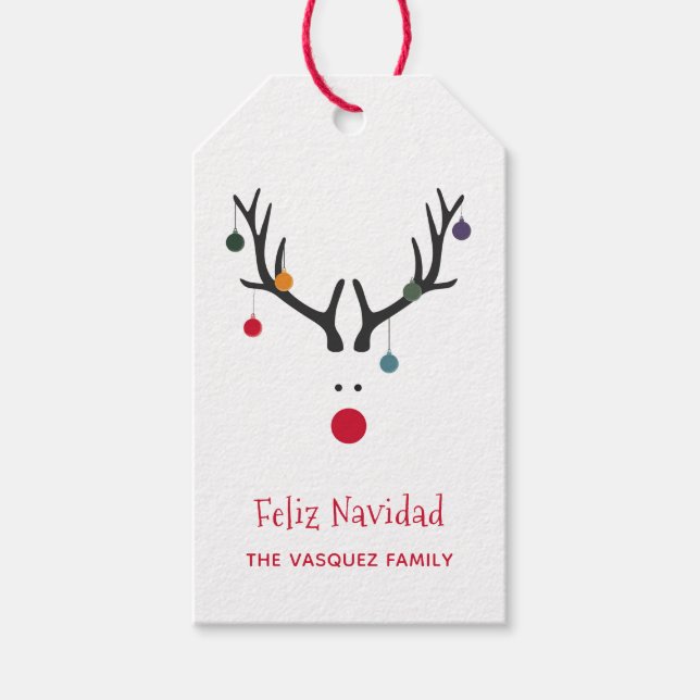 Moderne, lustige Weihnachtsrentiere Feliz Navidad Geschenkanhänger (Vorderseite)