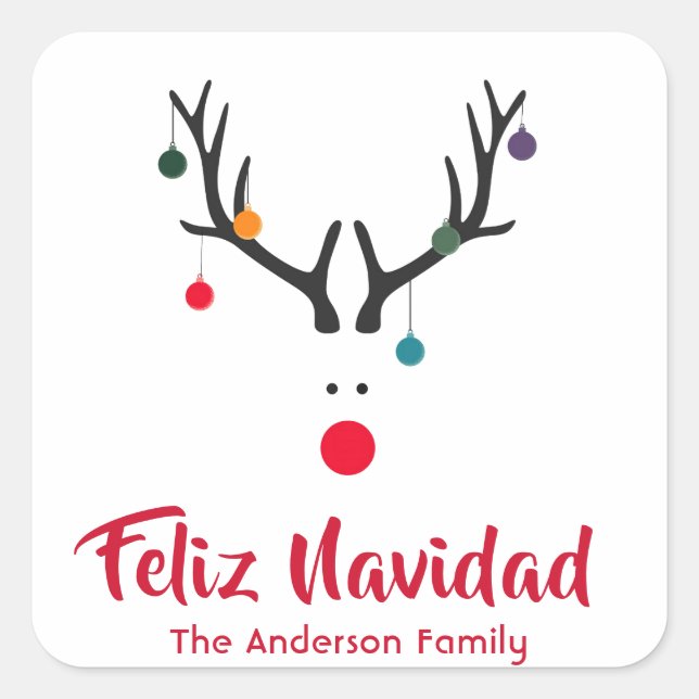 Moderne, lustige Weihnachtsrinder auf Weiß Quadratischer Aufkleber (Vorderseite)