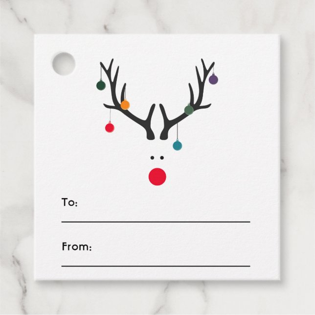 Moderne, lustige Weihnachtsrinder, weiß rot Geschenkanhänger (Vorderseite)
