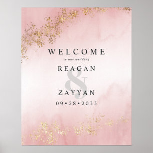 Moderne Luxe Gold Flecks Blush Pink Hochzeit Willk Poster