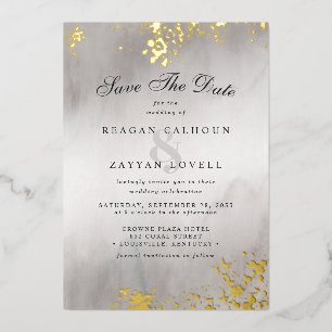 Moderne Luxe Gold Flecks Grau Mist Save the Date Folieneinladung