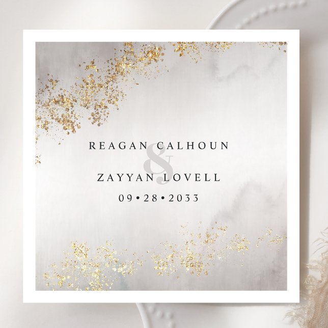 Moderne Luxe Gold Flecks Grau Wasserfarbenhochzeit Serviette (Von Creator hochgeladen)
