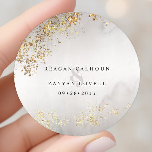 Moderne Luxe-Goldflocken Graue Nebel-Hochzeit Runder Aufkleber